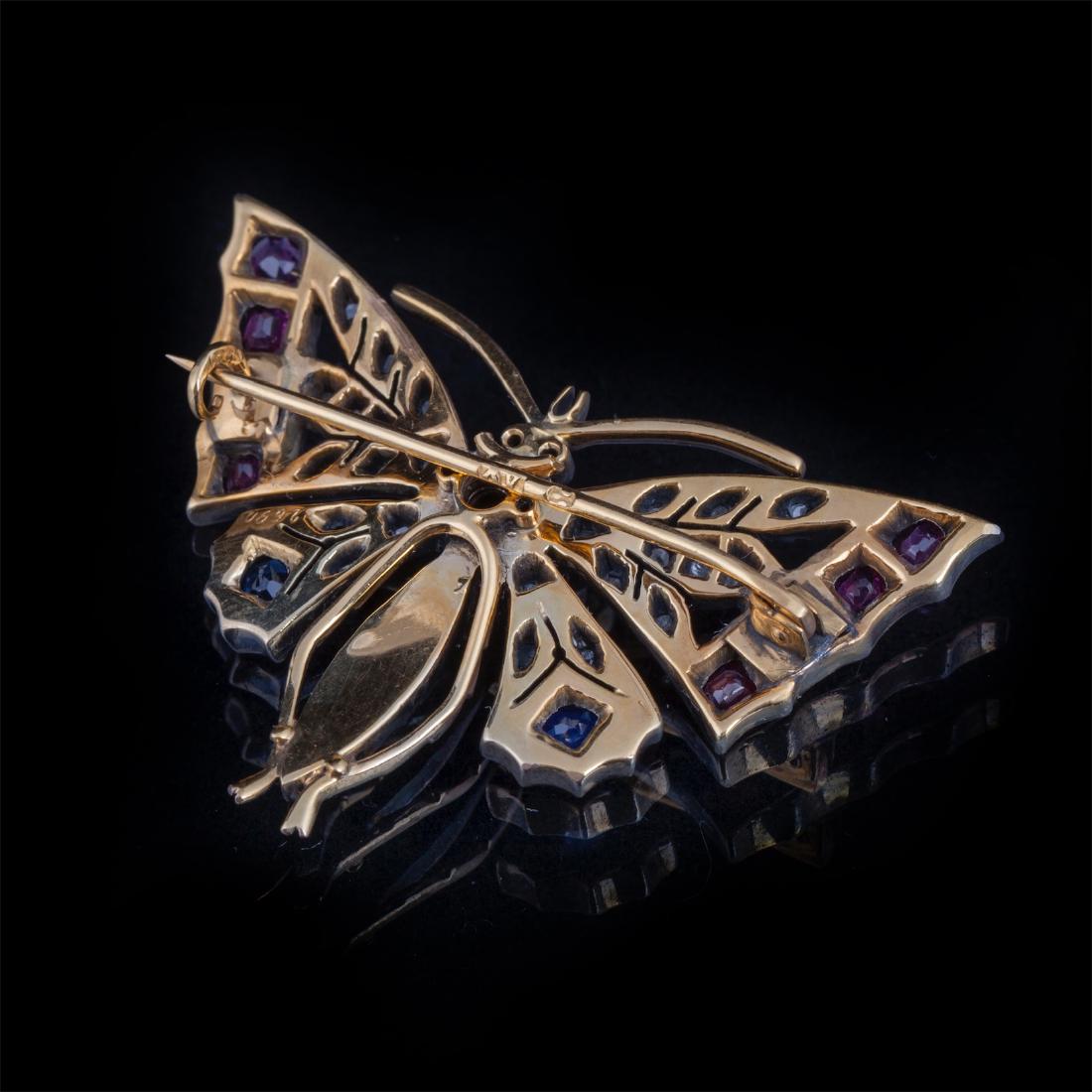 Gold,56 brooch with diamonds, sapphires and rubies — image 3