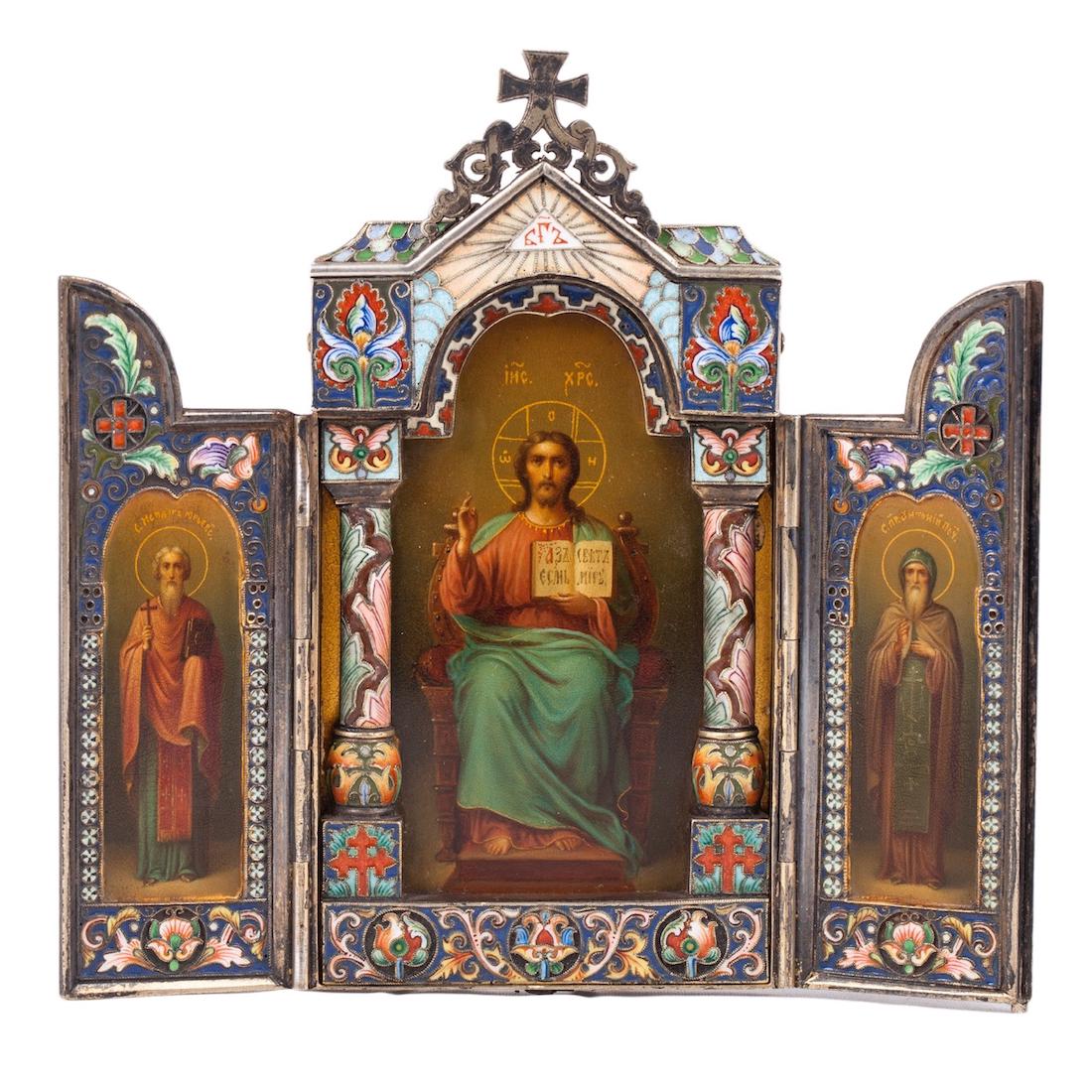 Russian triptych with depiction of saints — image 1