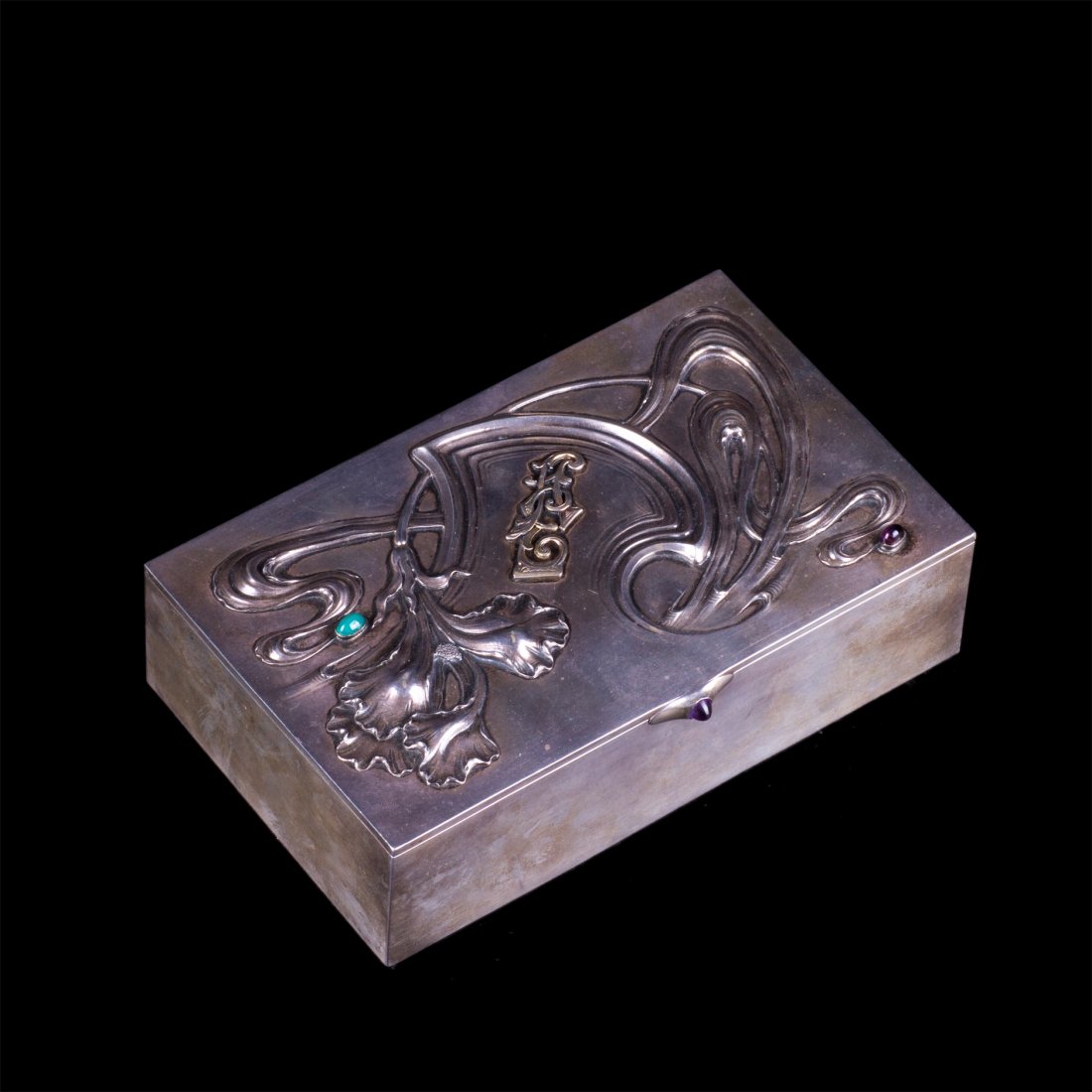 Great Faberge Art nouveau gem-set silver-gilt cigar box — image 1