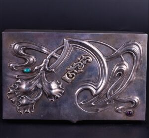 Great Faberge Art nouveau gem-set silver-gilt cigar box — image 2