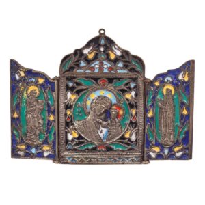 Russian cloisonne enamel brass triptych — image 1