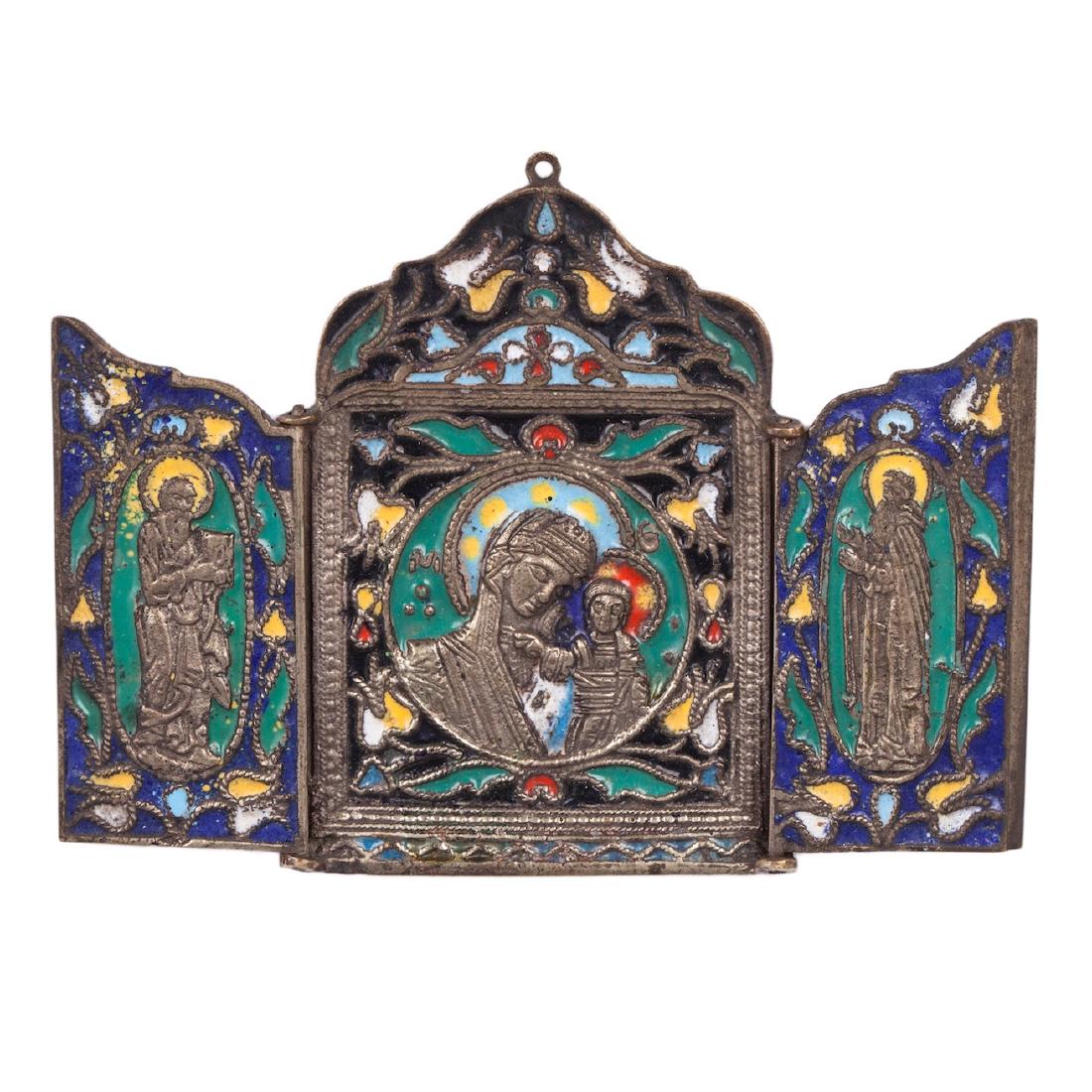 Russian cloisonne enamel brass triptych — image 1