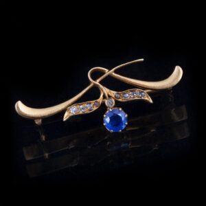 Gold, 583 brooch with diamonds and sapphire — image 1