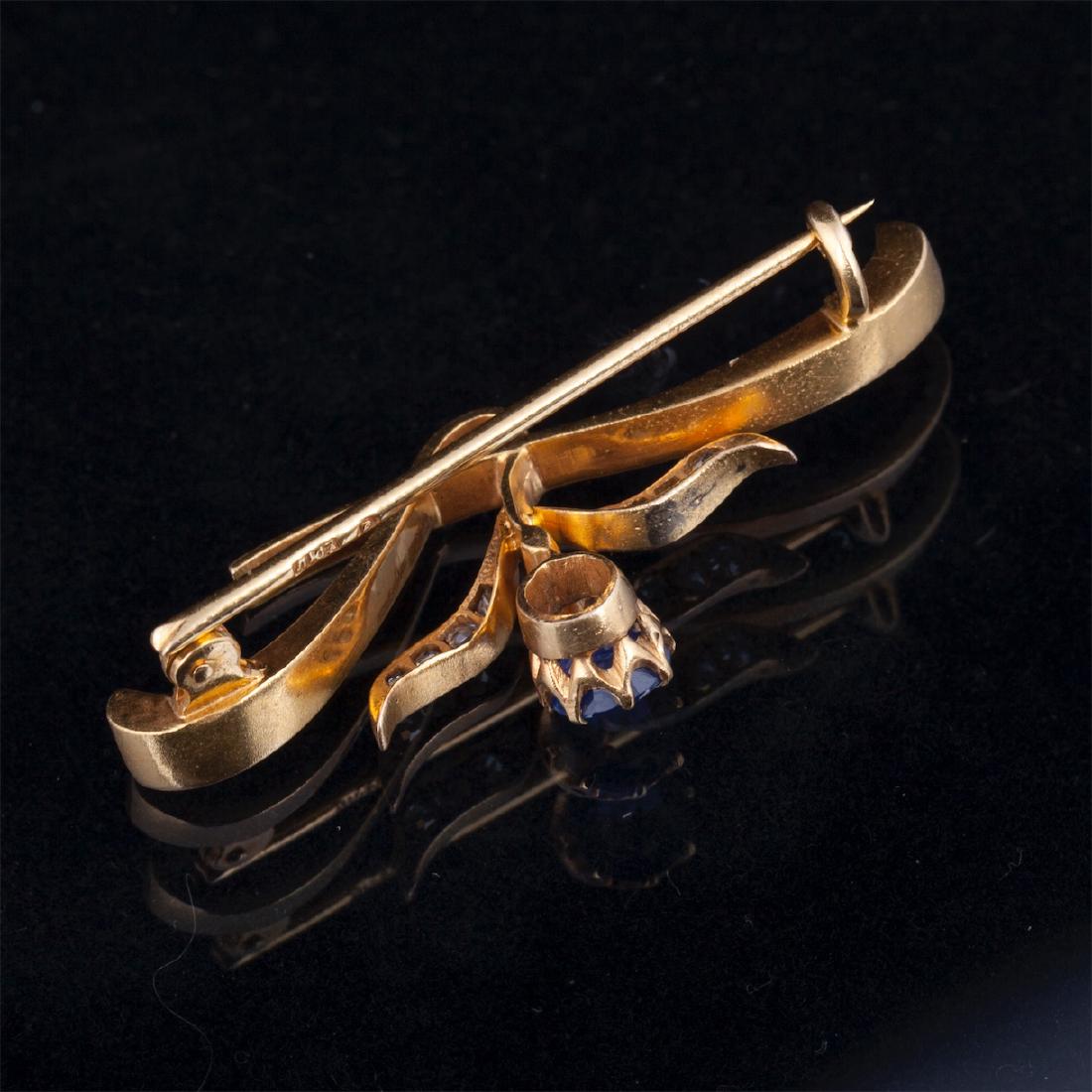 Gold, 583 brooch with diamonds and sapphire — image 3