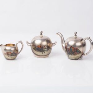 Russian silver and enamel tea set "Troyka". — image 1