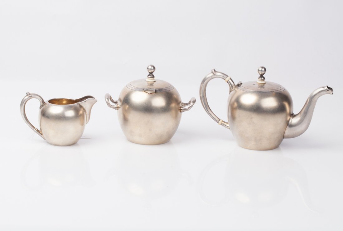 Russian silver and enamel tea set "Troyka". — image 3