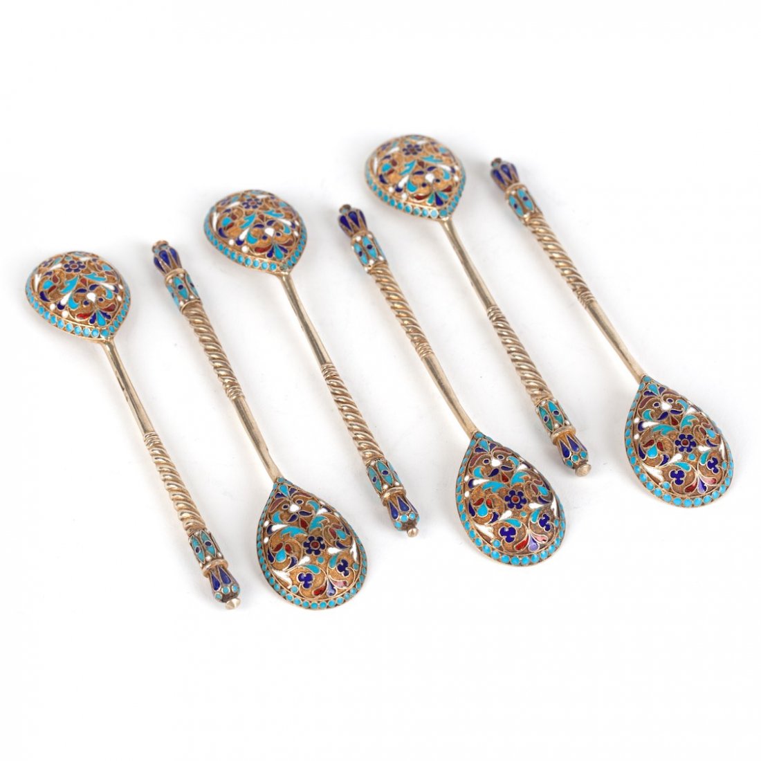 Set of six tea spoons. Workshop of G. Klingert. Moscow, — image 1