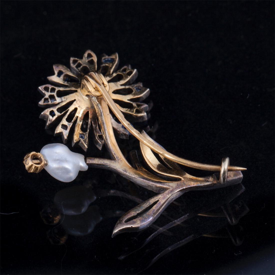 Gold, 56 brooch with diamonds, sapphires and natural — image 4