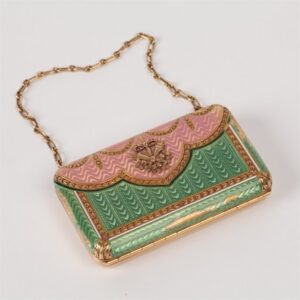 18K gold enamel ladies bag-purse with chain. — image 1