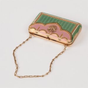 18K gold enamel ladies bag-purse with chain. — image 2