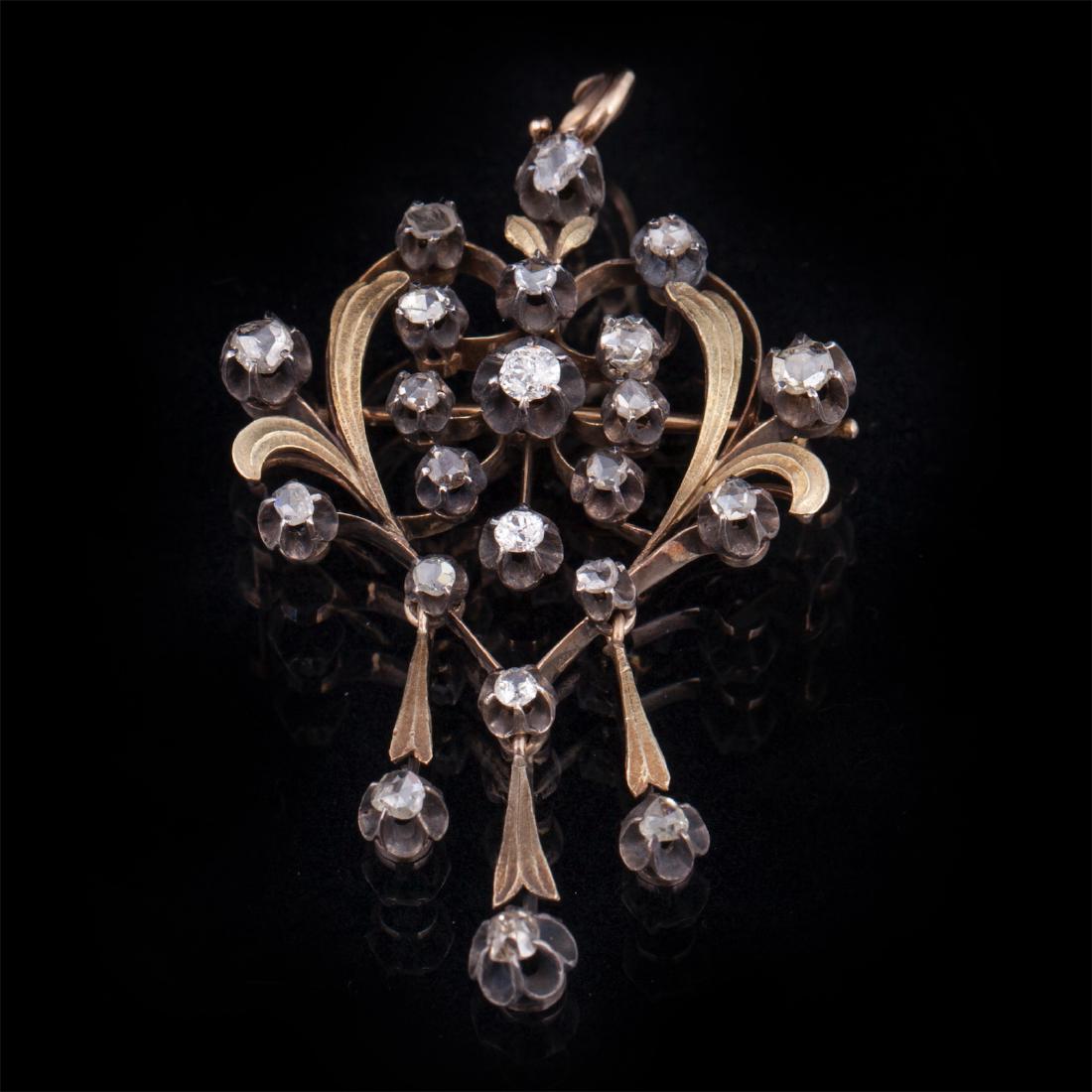 Gold, 56 brooch-pendant in Art Nouveau style with — image 1