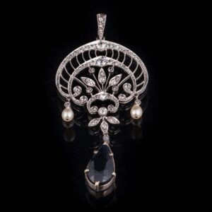 Platinum,950 pendant with diamonds and sapphires — image 1
