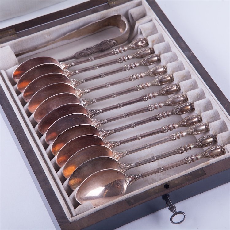 French solid silver tea spoons set. — image 2