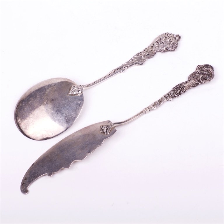 Silver set of 2 dessert units. French. — image 2