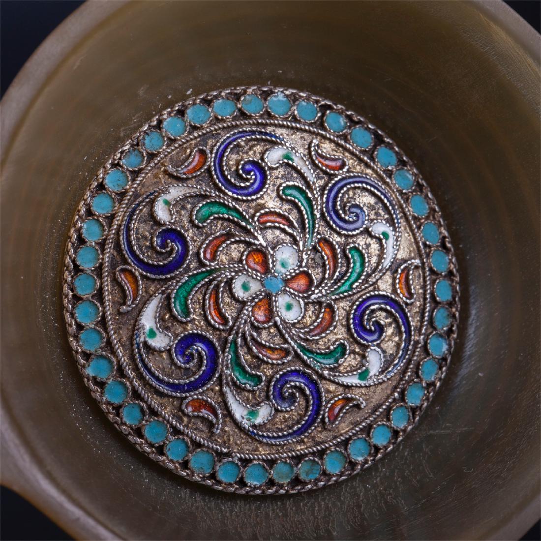 Small Russian silver, enamel and horn kovsh — image 4