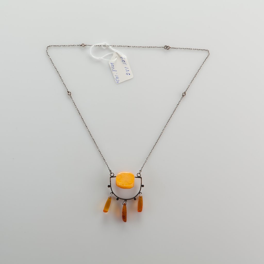 Natural Baltic Amber necklace on silver chain. — image 1