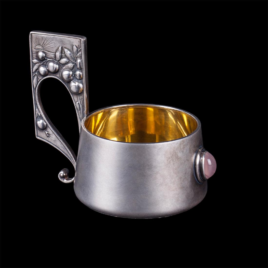 Russian silver and cabochon Art Nouveau kovsh — image 2