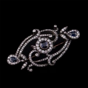 Russian diamond and sapphires brooch — image 1