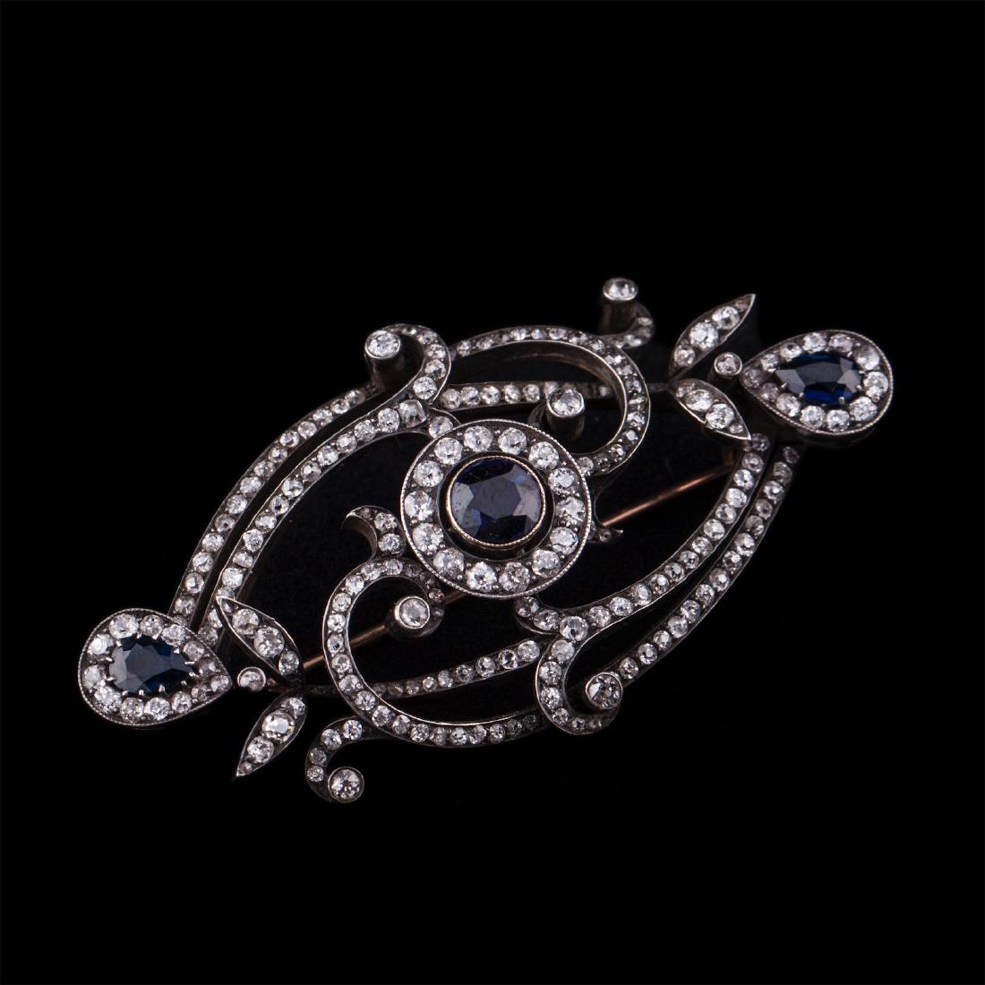 Russian diamond and sapphires brooch — image 1