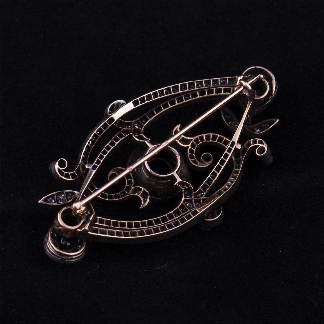 Russian diamond and sapphires brooch — image 3