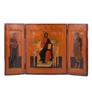 Russian tempera painting triptych with Deesis — image 1