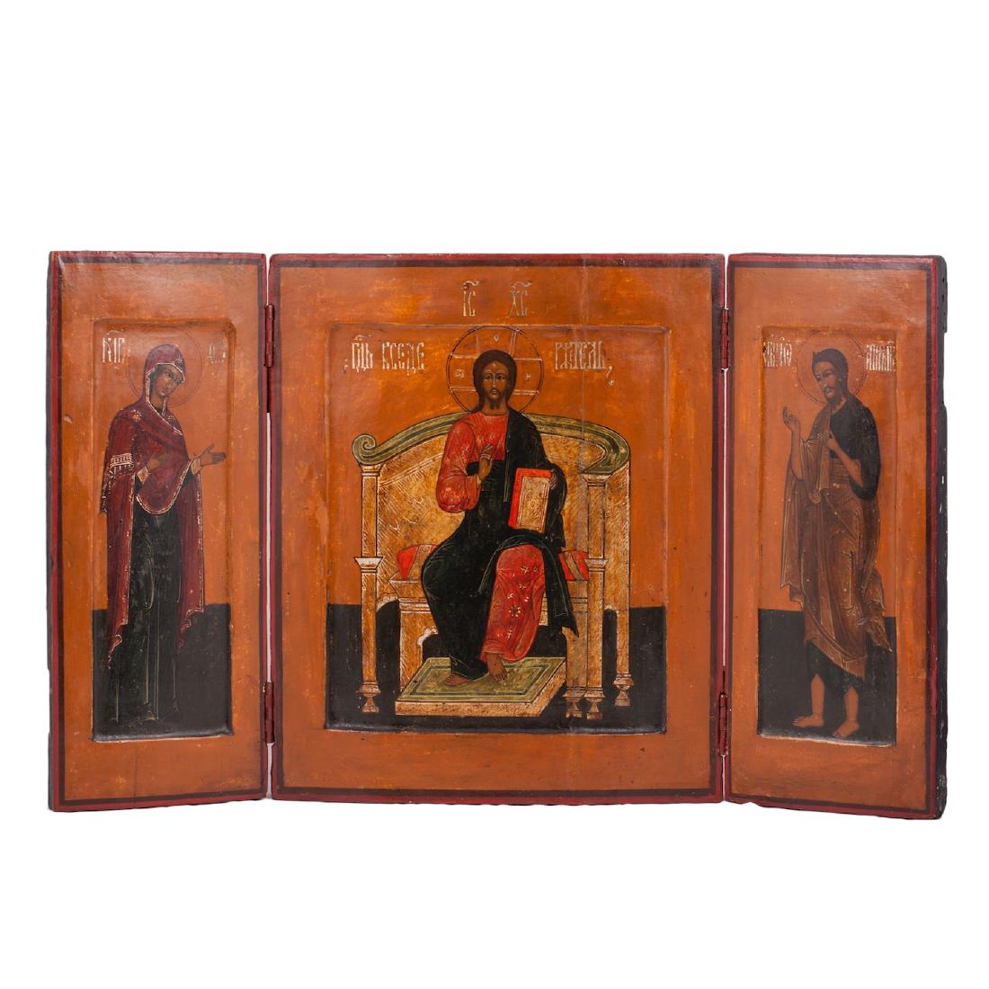 Russian tempera painting triptych with Deesis — image 1