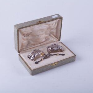French solid silver salt cellars in box with glass and — image 1