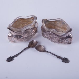 French solid silver salt cellars in box with glass and — image 3
