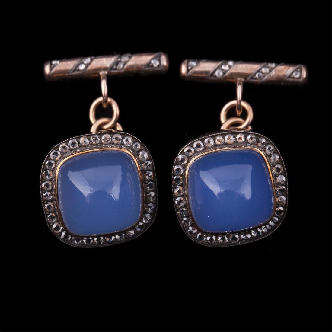 Russian cufflinks. Gold, diamonds, agates — image 1