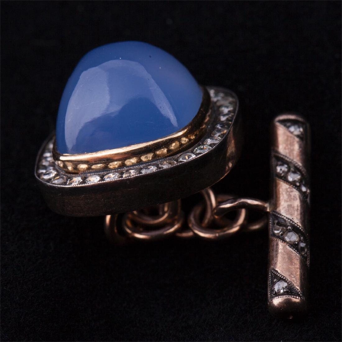 Russian cufflinks. Gold, diamonds, agates — image 3