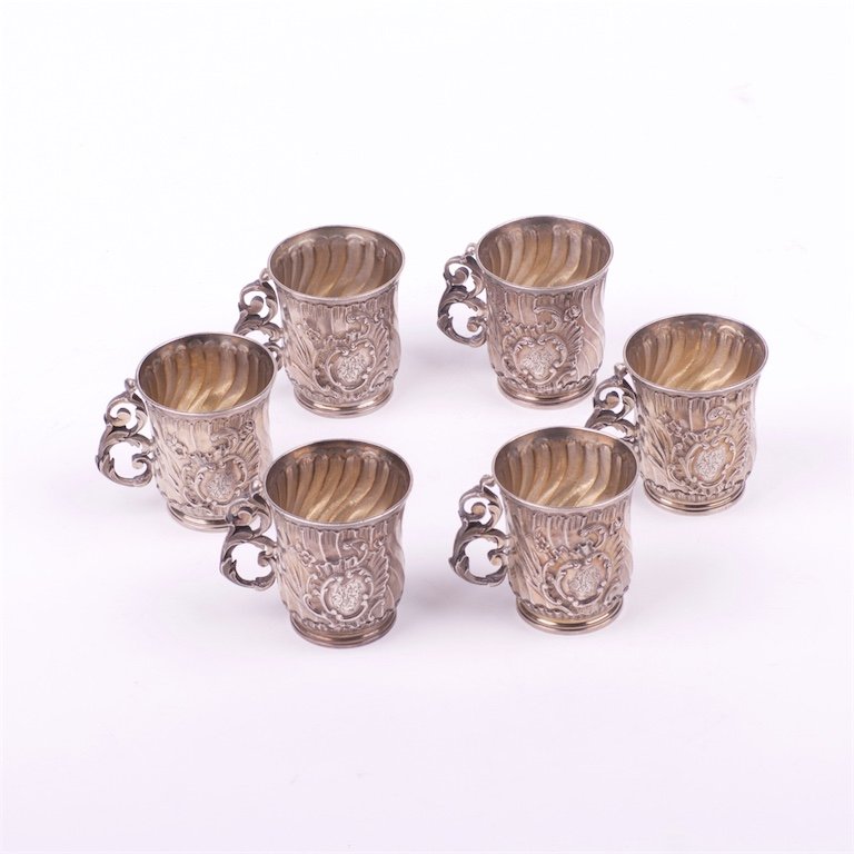 French silver set of 6 shot glass. — image 1