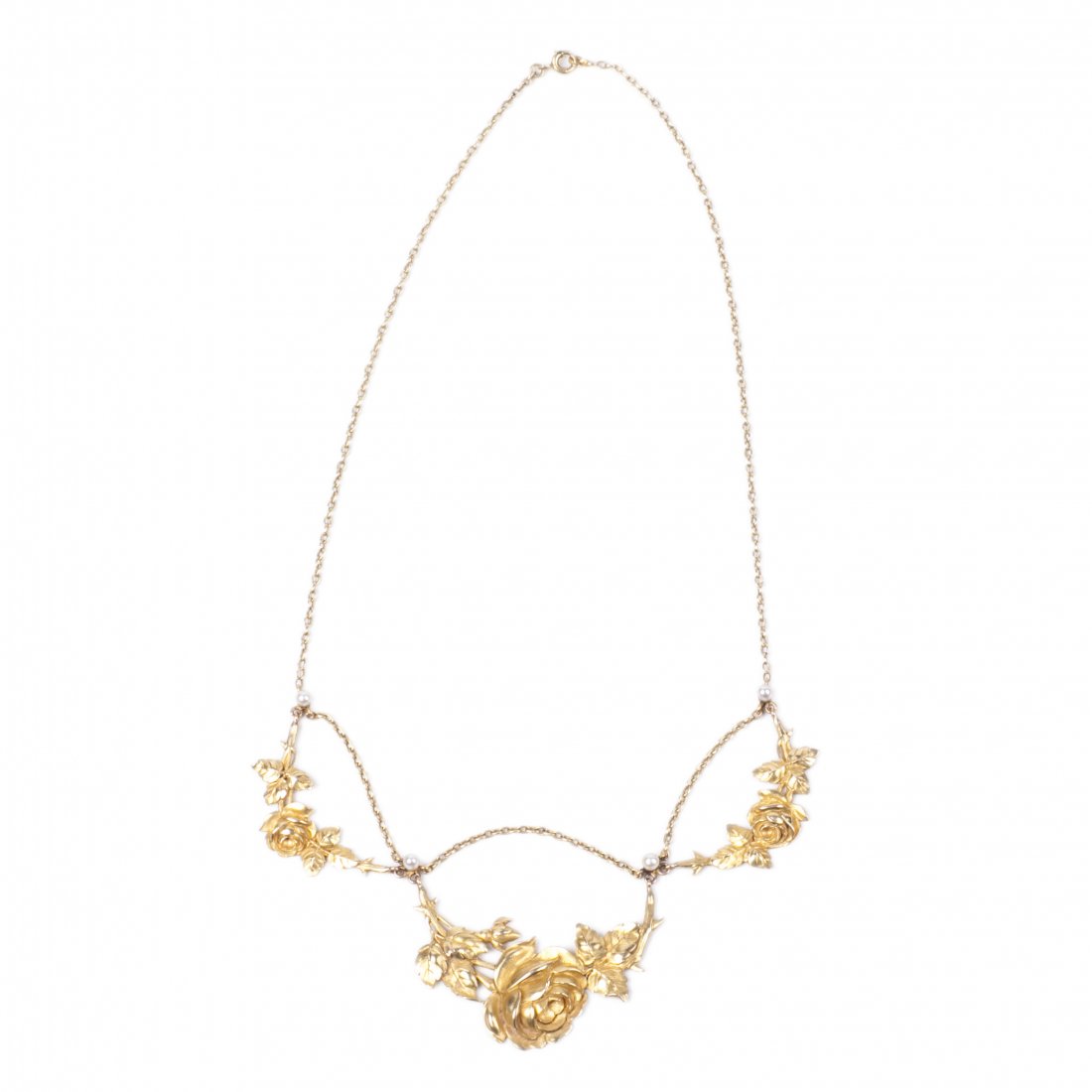 18K gold pendant with floral motifs and pearls — image 1