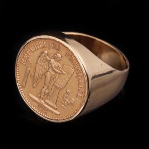 Gold, 18K ring with 20 Franks gold coin — image 1
