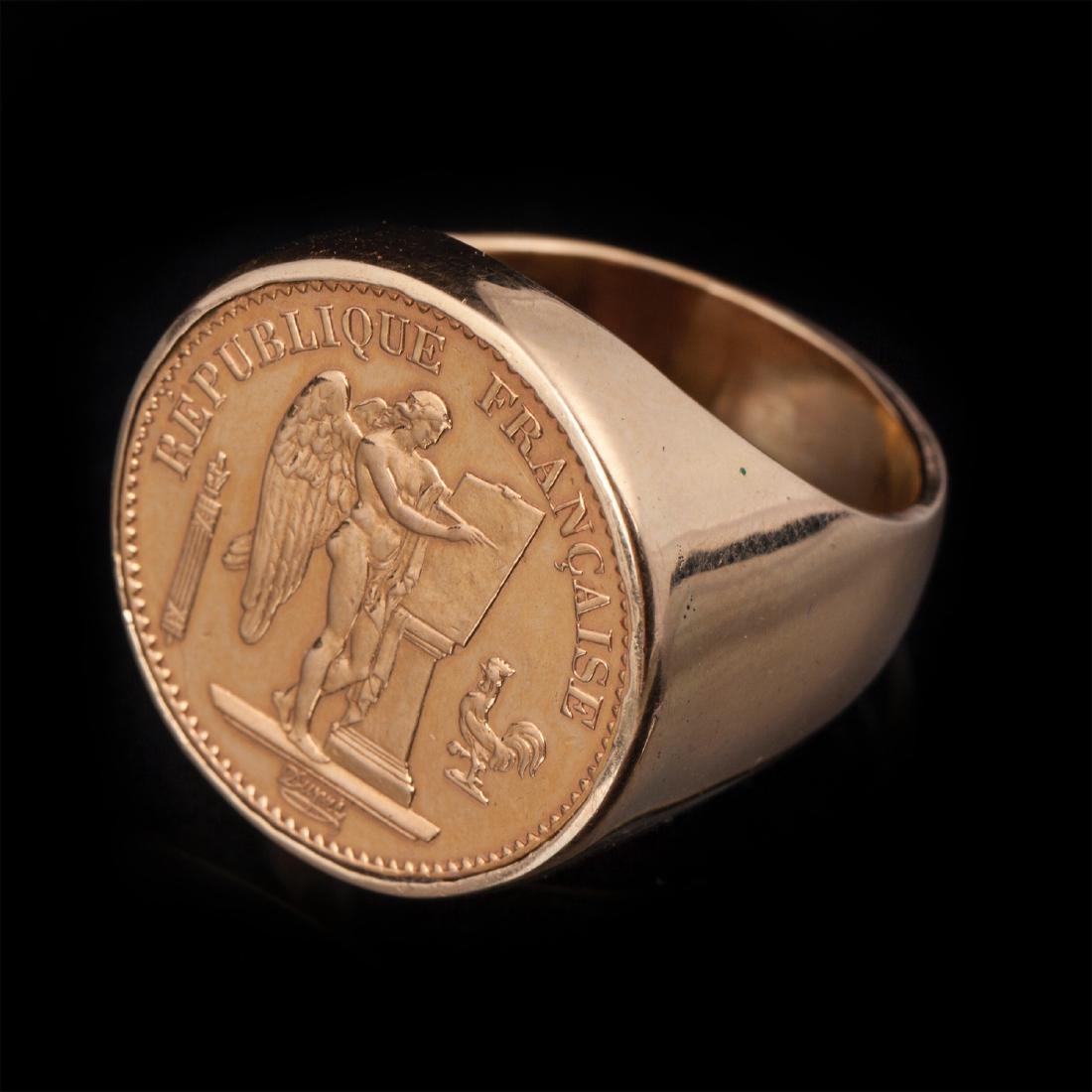 Gold, 18K ring with 20 Franks gold coin — image 1