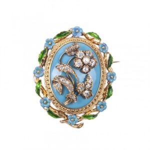 Antique French 18K gold brooch with diamonds and enamel — image 1