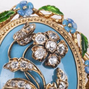 Antique French 18K gold brooch with diamonds and enamel — image 2