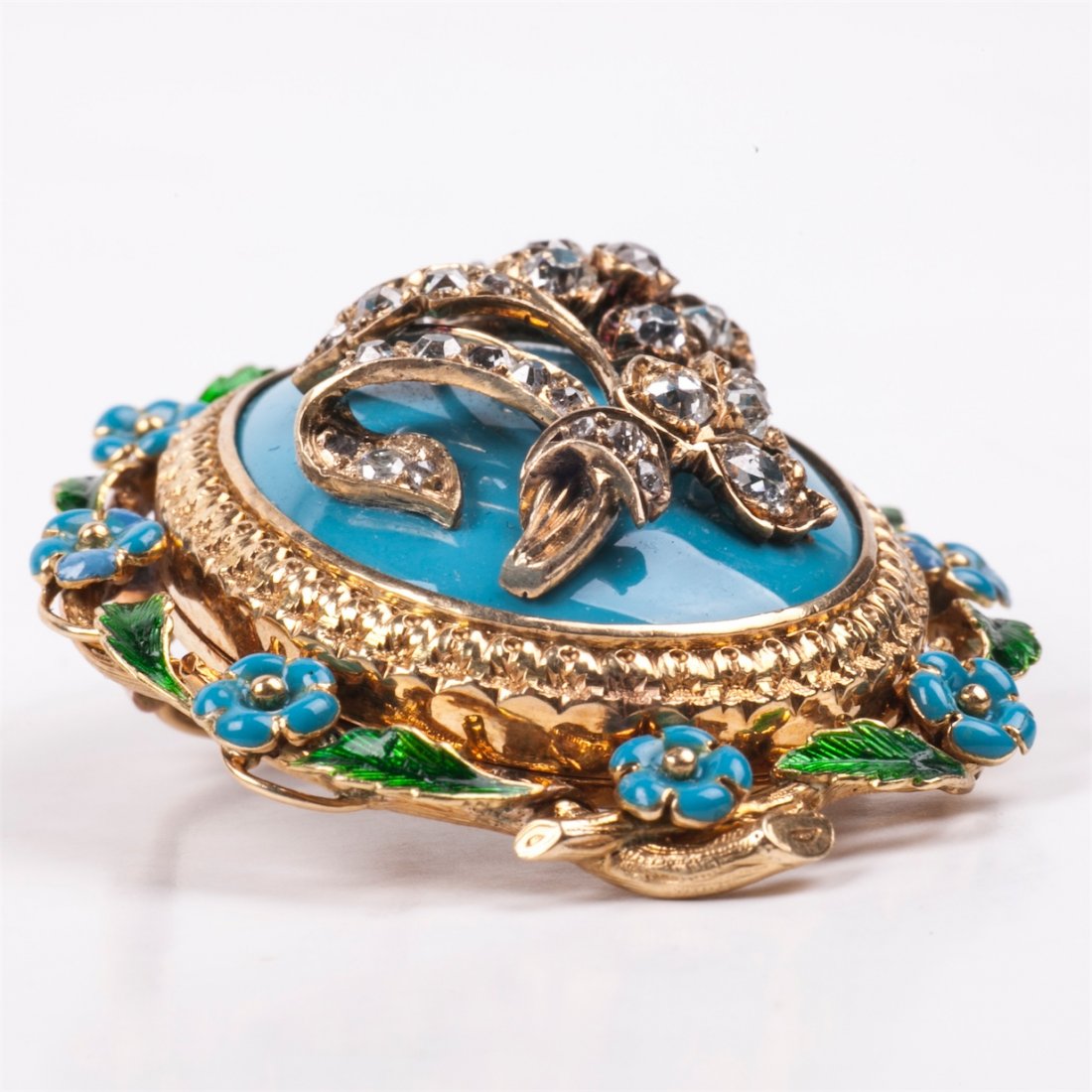 Antique French 18K gold brooch with diamonds and enamel — image 3