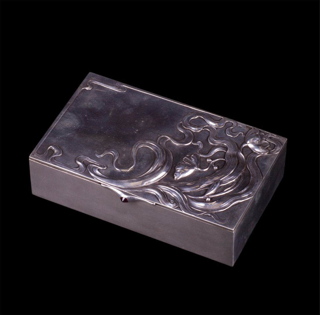 Russian Art nouveau style silver cigar box — image 1