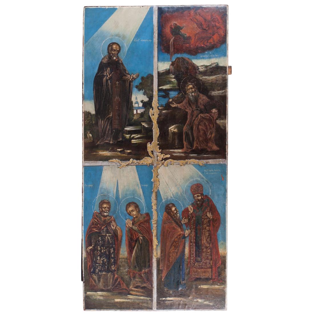 Russian four-part icon depicting of saints — image 1