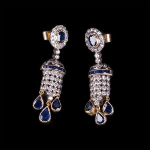 Art Deco style Gold 56 earrings with sapphires and — image 1