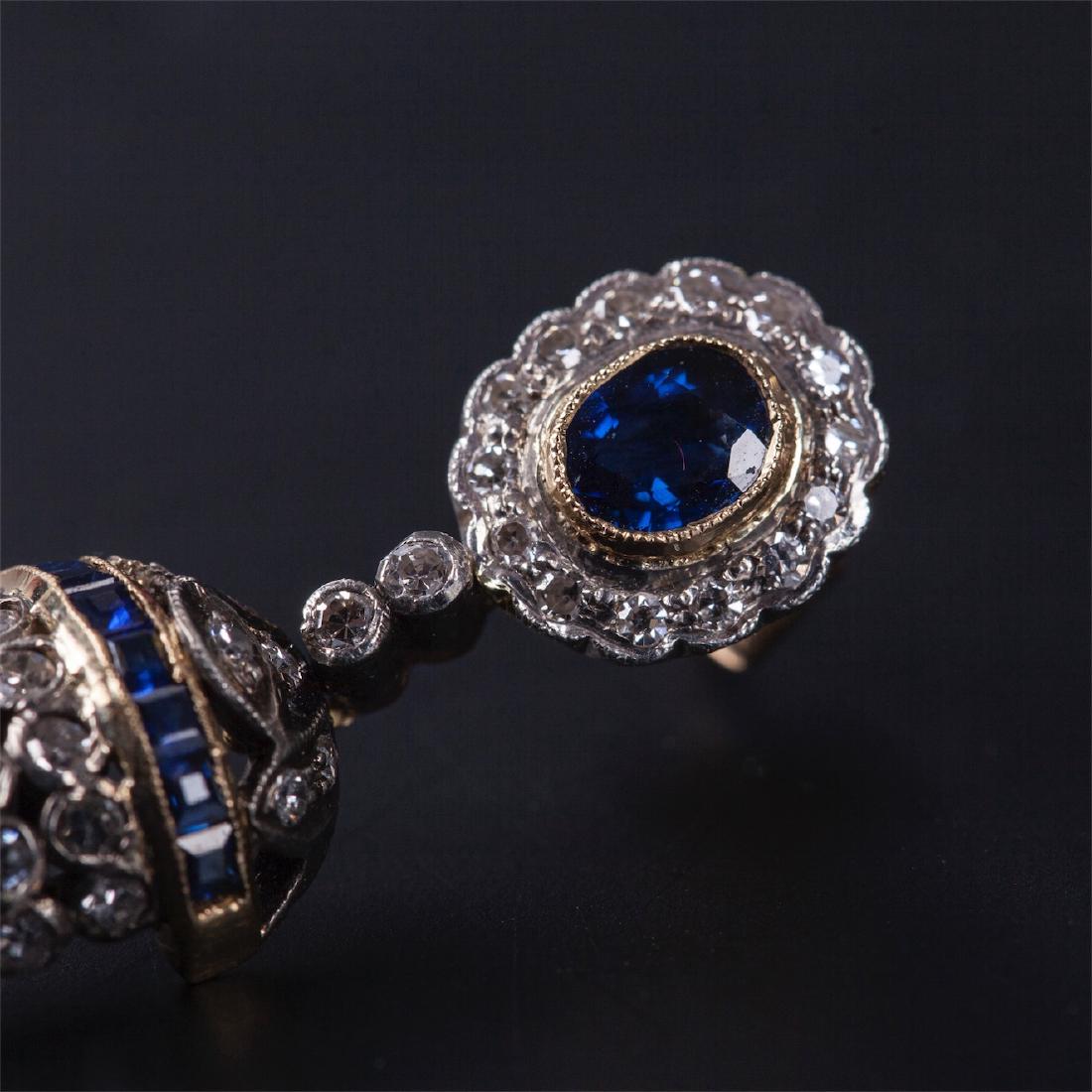 Art Deco style Gold 56 earrings with sapphires and — image 2
