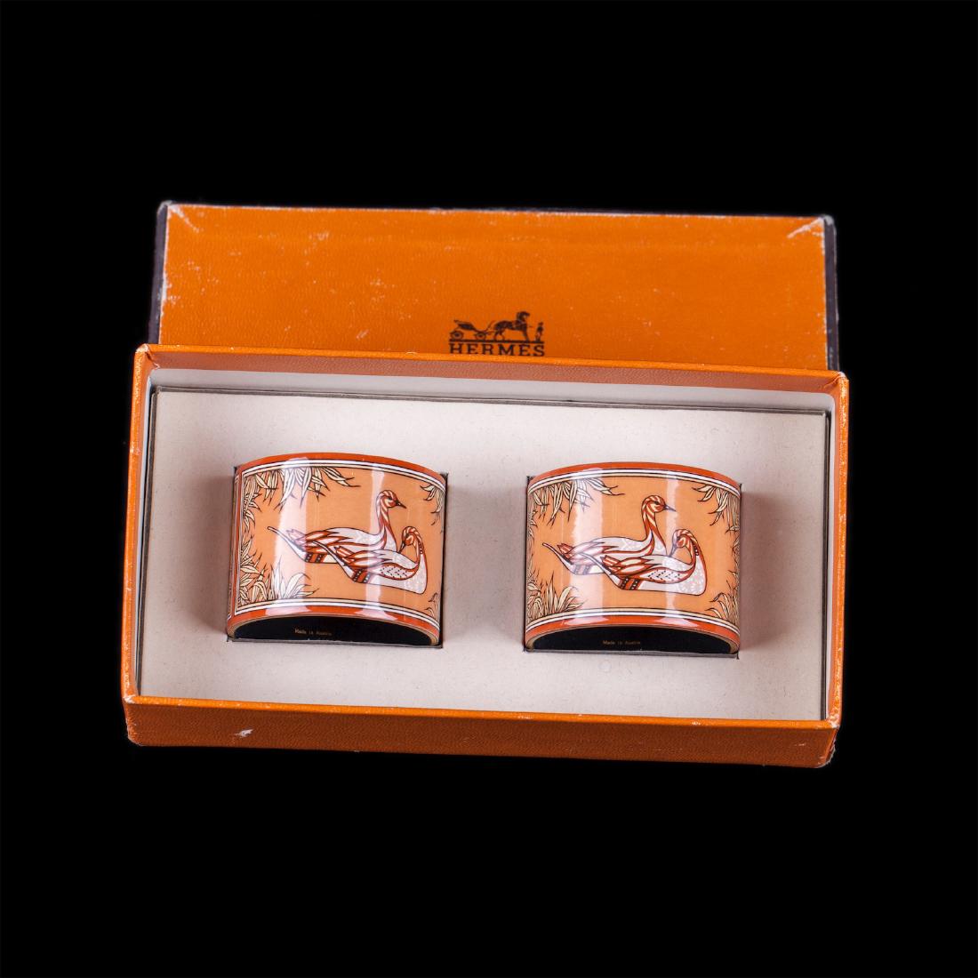 Rare boxed Hermes enamel napkin rings with ducks scene — image 1