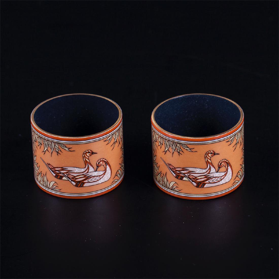 Rare boxed Hermes enamel napkin rings with ducks scene — image 2