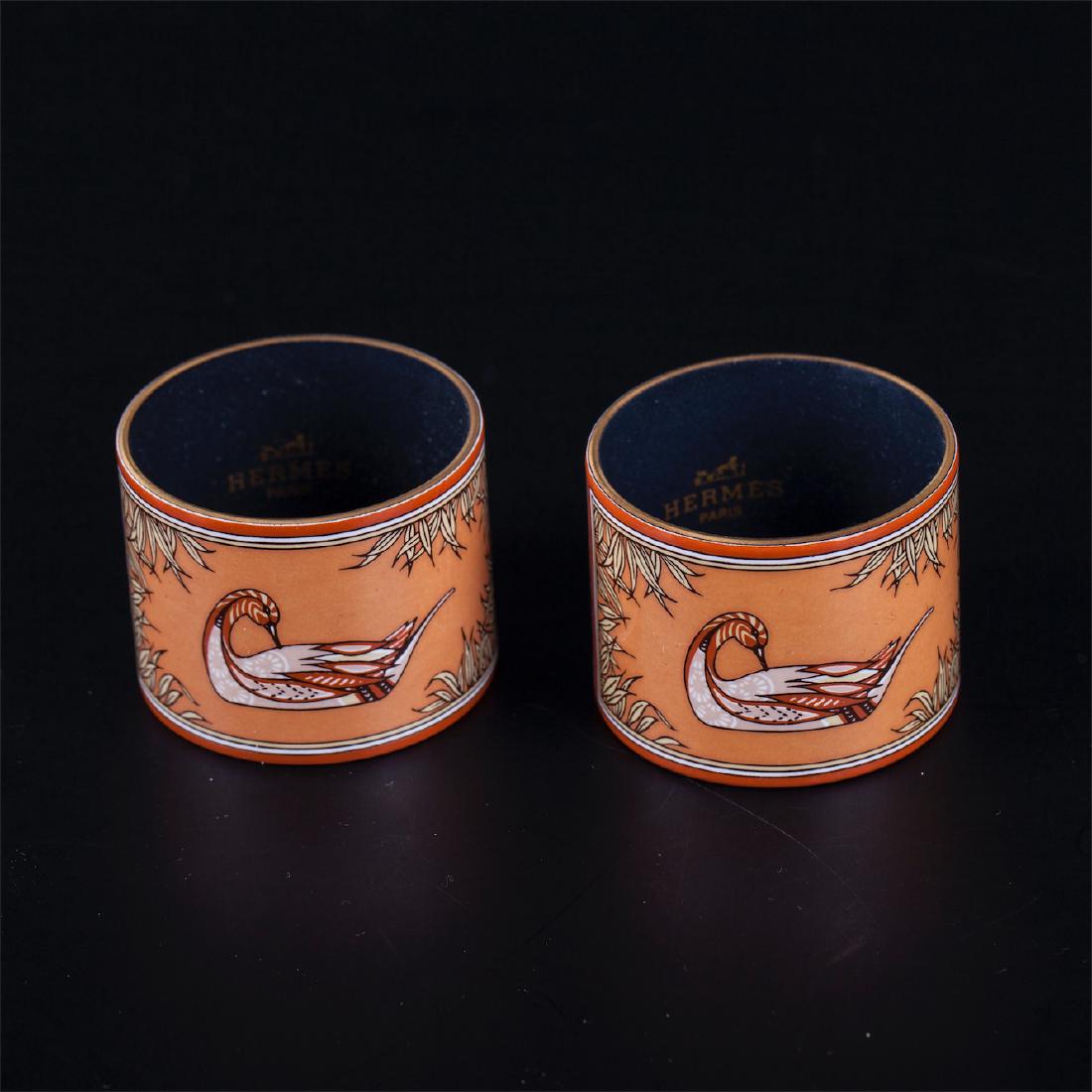 Rare boxed Hermes enamel napkin rings with ducks scene — image 3