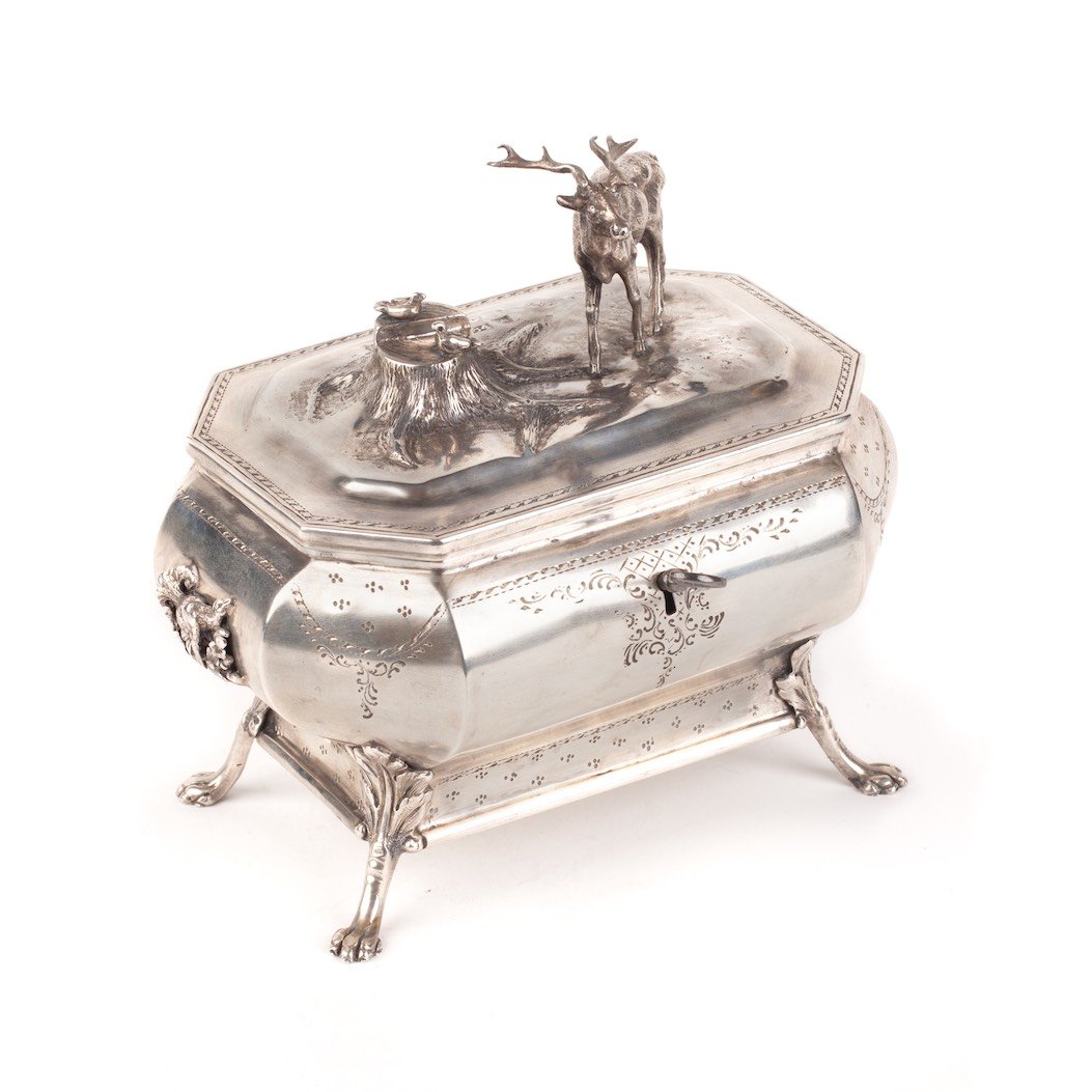 Box-sugarbowl with deer figure. Vilnius, 1873. — image 1