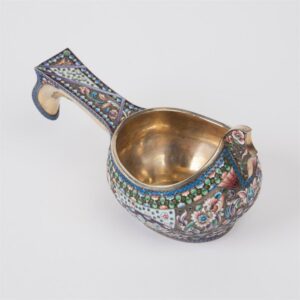 Russian silver enamel kovsh. — image 1