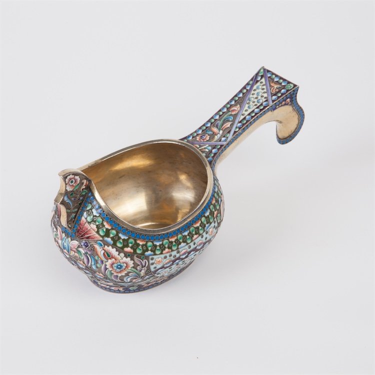 Russian silver enamel kovsh. — image 2