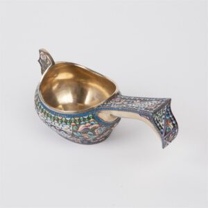 Russian silver enamel kovsh. — image 3