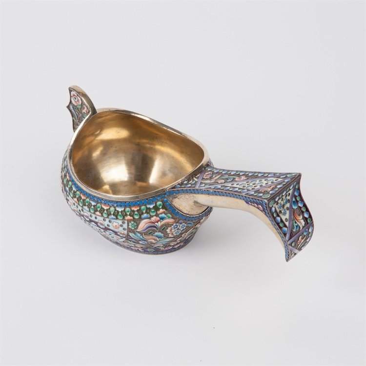 Russian silver enamel kovsh. — image 3