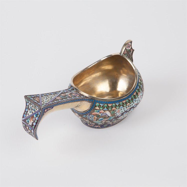 Russian silver enamel kovsh. — image 4
